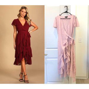 Lulus Have Harmony Pink Swiss Dot Ruffled Wrap Midi Dress